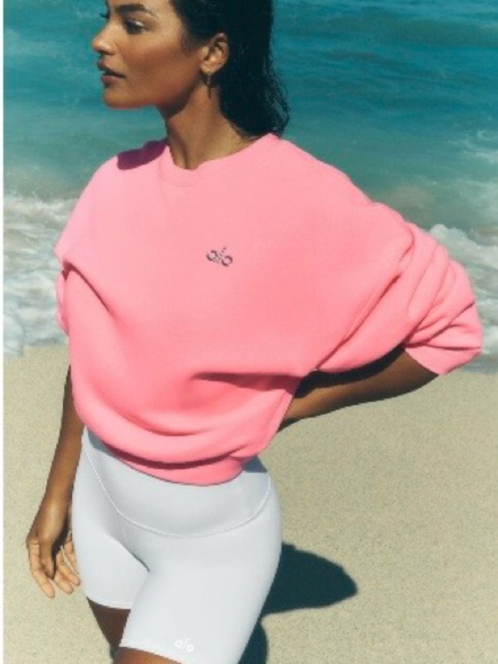 ALO Yoga Neon Bubblegum Pink Cropped Crewneck Sweatshirt Size XS